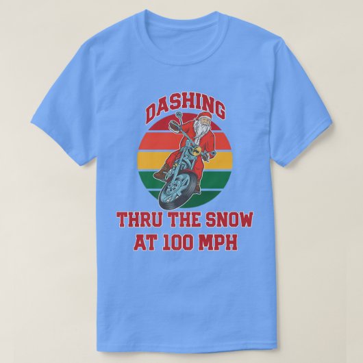 ジンルベルバイクもしくは自転車に乗る人サンタ、雪をダッシュイン Tシャツ (デザイン正面)