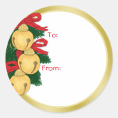 ジンルベルレッドリボングリーンクリスマスギフトタグ ラウンドシール (正面)