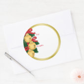 ジンルベルレッドリボングリーンクリスマスギフトタグ ラウンドシール (封筒)