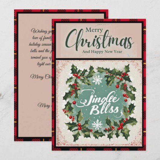 ジンルベルヴィンテージレッドバッファローチェッククリスマス シーズンカード (正面/裏面)