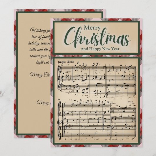 ジンルベルヴィンテージレッドバッファロープレイドクリスマス シーズンカード (正面/裏面)