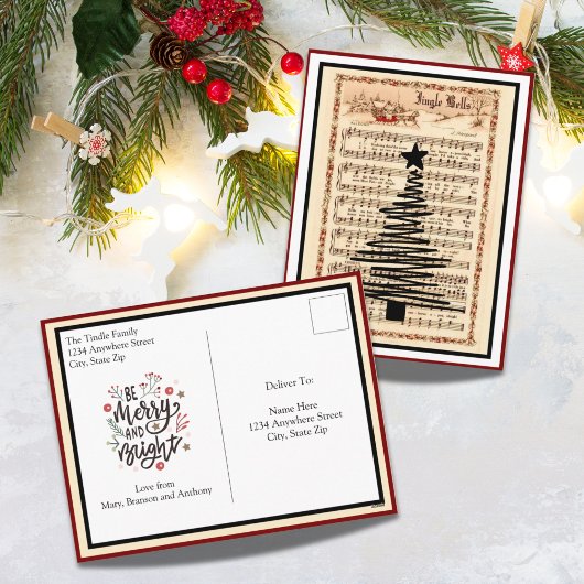 "ジンルベル"ヴィンテージシートミュージッククリスマス シーズンポストカード