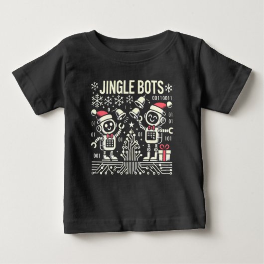 ジンルボットフェスティバルホリデーロボットとサンタハット ベビーTシャツ (正面)
