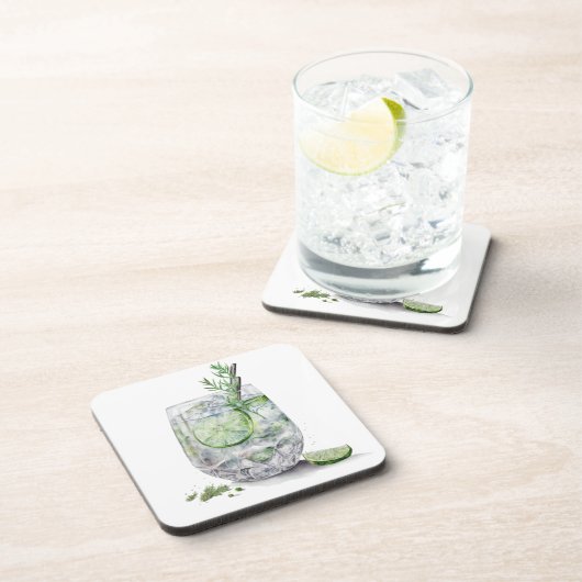 ジン及びトニックの水性ガラスライム コースター (右側)
