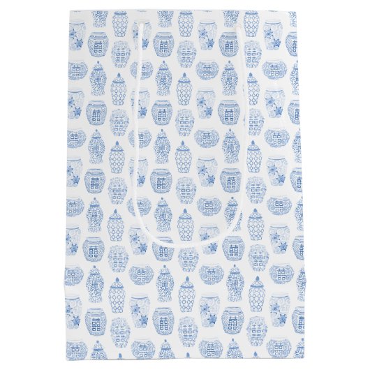 ジン名門私立校風のジャー·ジャー·ブルー·アンド·ホワイト結婚ズ·サンキュー ミディアムペーパーバッグ (裏面)