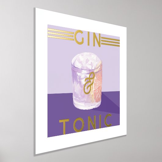 ジン&トニックレトロパープルカクテルウォーターカラーアート 箔ポスター (レイダウン)