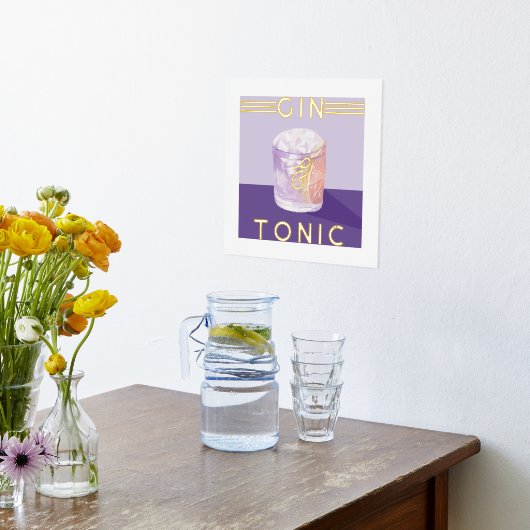 ジン&トニックレトロパープルカクテルウォーターカラーアート 箔ポスター (レイダウン (キッチン))