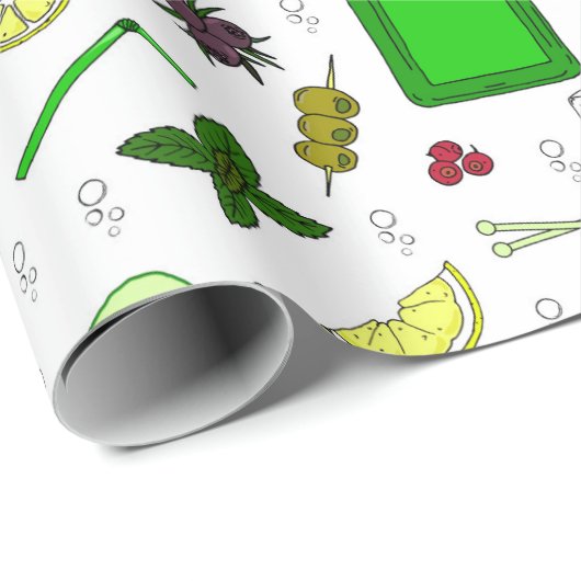 ジン・トニック ラブ ジン愛好家 カクテルパーティー パターン ラッピングペーパー (ロールコーナー)