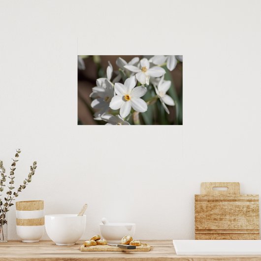 ジヴァ紙ホワイトフラワー ポスター (キッチン)