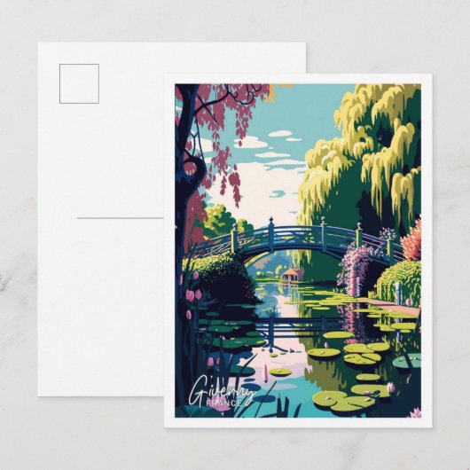 ジヴェルニーフランストラベルヴィンテージイラストレーション ポストカード (正面/裏面)