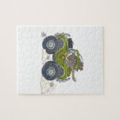 ジープを運転している象の漫画のイラストレーション ジグソーパズル (横)