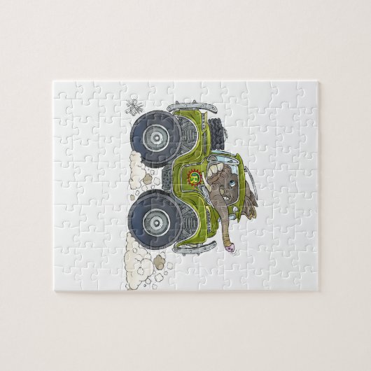 ジープを運転している象の漫画のイラストレーション ジグソーパズル (横)