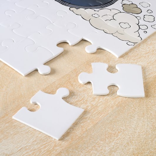 ジープを運転している象の漫画のイラストレーション ジグソーパズル (側面)