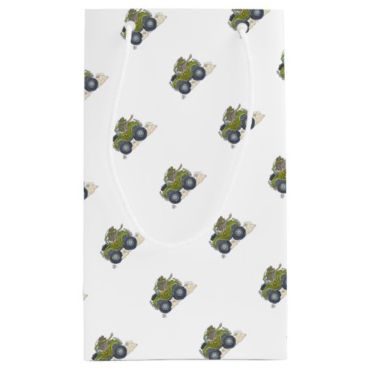 ジープを運転している象の漫画のイラストレーション スモールペーパーバッグ (裏面)