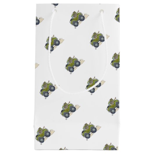 ジープを運転している象の漫画のイラストレーション スモールペーパーバッグ (正面)