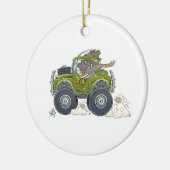 ジープを運転している象の漫画のイラストレーション セラミックオーナメント (左)