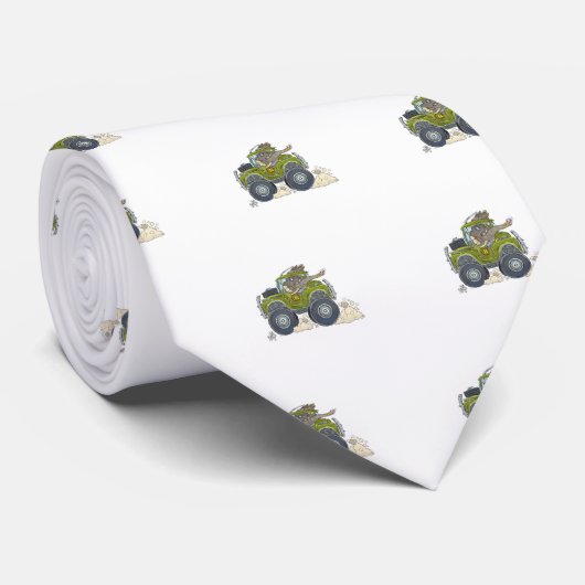 ジープを運転している象の漫画のイラストレーション ネクタイ (ロール)