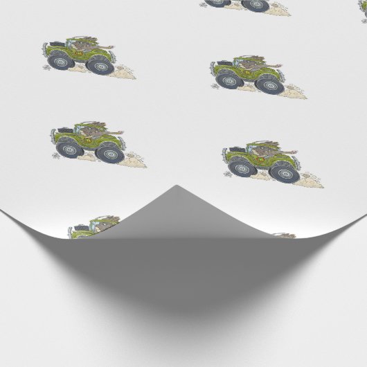 ジープを運転している象の漫画のイラストレーション ラッピングペーパー (角)