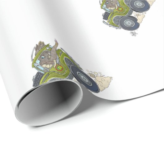 ジープを運転している象の漫画のイラストレーション ラッピングペーパー (ロールコーナー)