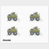 ジープを運転している象の漫画のイラストレーション。 楕円形シール (シート)