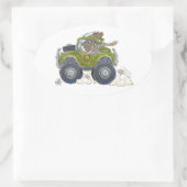 ジープを運転している象の漫画のイラストレーション。 楕円形シール (バッグ)