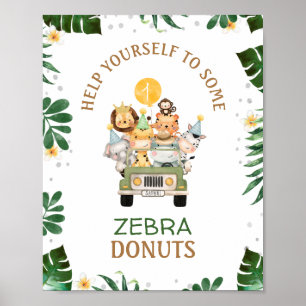 ジープサファリ動物の誕生日パーティーサイン ポスター