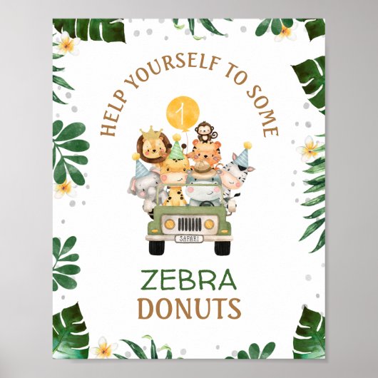 ジープサファリ動物の誕生日パーティーサイン ポスター (正面)