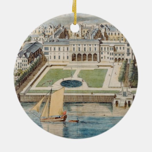 ジーンが刻む繊維のサマセット州の古い家 セラミックオーナメント (裏面)