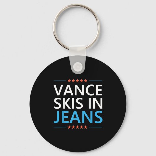 ジーンズでスキーするVance 楽しいスキー JD Vance スキー名言 キーホルダー (正面)