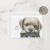 ジーンズで子犬アートモノグラムパーソナライズされたノートカード ノートカード (正面/裏面インサイチュ)