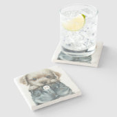 ジーンズに可愛い子犬アートモノグラム ストーンコースター (横)