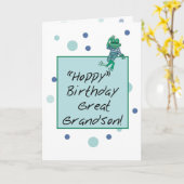 ジーンズのひ孫のカエル、誕生日、水玉模様 カード (黄色い花)