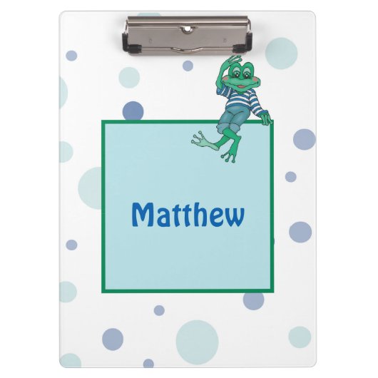ジーンズのカエル，誕生日,水玉模様 クリップボード (正面)