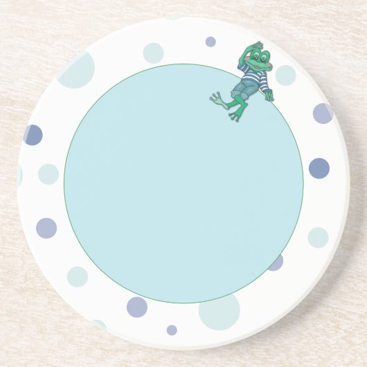 ジーンズのカエル，誕生日,水玉模様 コースター (正面)