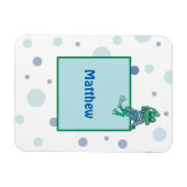 ジーンズのカエル，誕生日,水玉模様 マグネット (横)