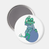 ジーンズのカエル，誕生日,水玉模様 マグネット (正面/裏面)