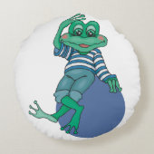 ジーンズのカエル，誕生日,水玉模様 ラウンドクッション (裏面)