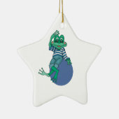 ジーンズのカエル,誕生日,水玉模様,名前をカスタムする セラミックオーナメント (右)