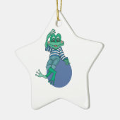 ジーンズのカエル,誕生日,水玉模様,名前をカスタムする セラミックオーナメント (左)