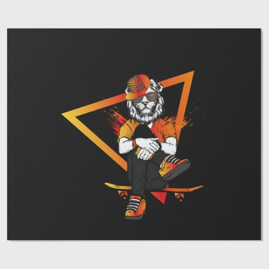 ジーンズのスニーカーとスケートボアでスキーターライオン ラッピングペーパー (フラット)