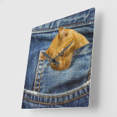 ジーンズのポケットに可愛い猫のイリュージョンおもしろい。 スクエア壁時計 (傾斜)