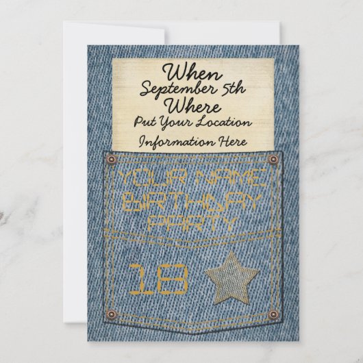 ジーンズの小型のバースデーパーティ招待状 招待状 (裏面)