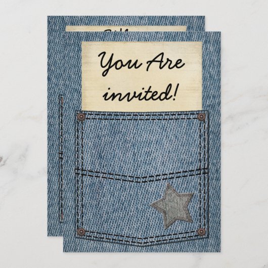 ジーンズの小型のパーティの招待状 招待状 (正面/裏面)