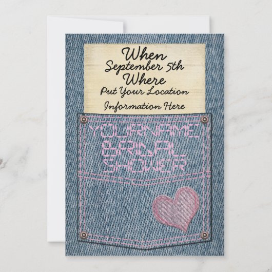 ジーンズの小型のブライダルシャワー招待状 招待状 (裏面)