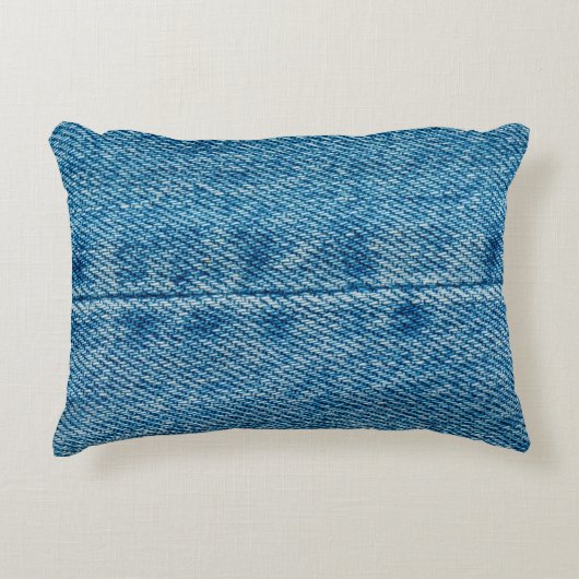 ジーンズは背景をクローズアップ。デニムステッチ。青F アクセントクッション (正面)