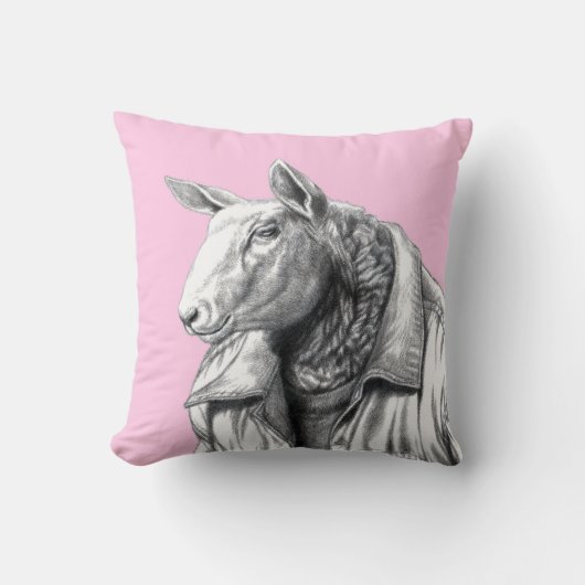 ジーンズジャケットの羊（梅） クッション (正面)