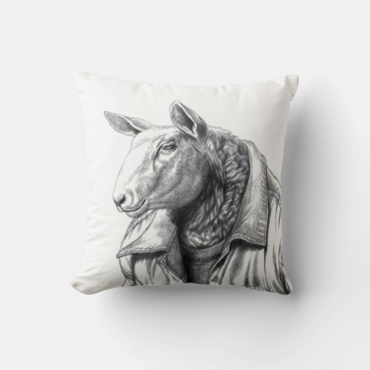 ジーンズジャケットの羊（雪） クッション (正面)