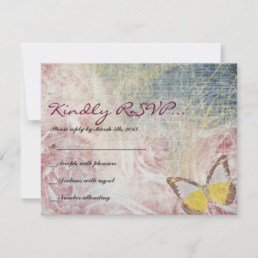 ジーンズバラ&蝶バルミツワー返信カード 出欠カード (正面)