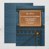 ジーンズレザー スクエアタグ バチェラーパーティー 招待状 (正面/裏面)