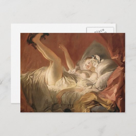 ジーン・フラゴナール – 遊犬と一緒の若い女性 ポストカード (正面/裏面)